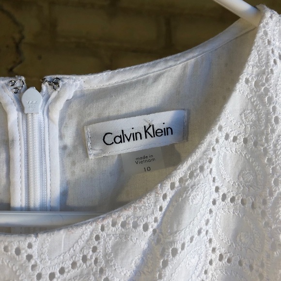 Calvin Klein Fit and Flare Dress White Eyelet 10 - Picture 5 of 6